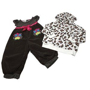 Baby Girl's Adorable Brown Corduroy Romper & Hooded Fleece‎ Shirt - Size 18 M
